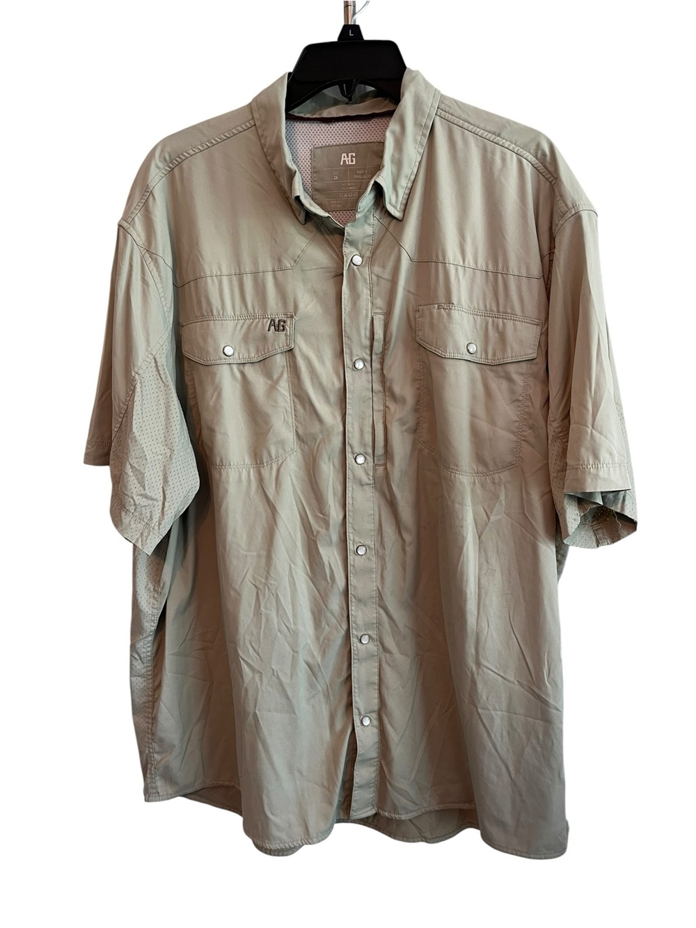 AG Gear Performance Pearl Snap Fishing Shirt Sage Green 2X UPF 30 Ventilated